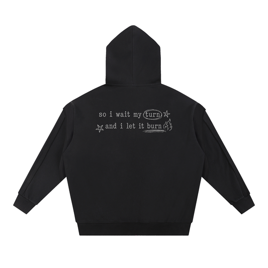 "the only thing" contrast tape raw edge double layered zip hoodie