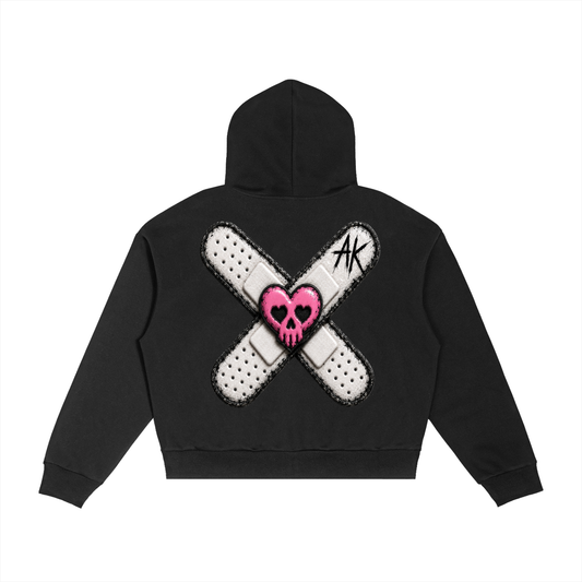 "weak for girls with guitars" contrast plaid boxy zip hoodie