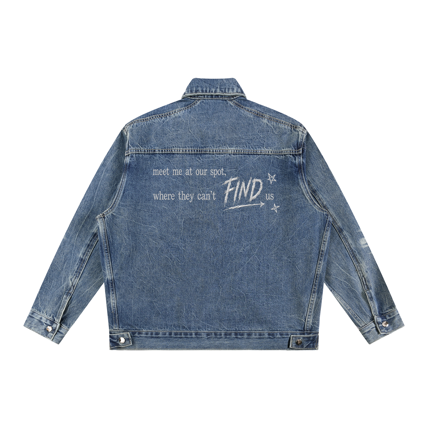 "meet me" vintage zip-up denim jacket