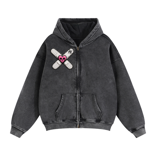 "peeping jane" zip-through boxy fleece hoodie