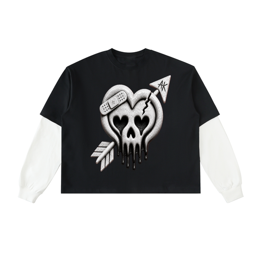 "AK" faux sleeve cotton t-shirt