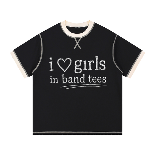 "i love girls in band tees" contrast-stitched cotton t-shirt