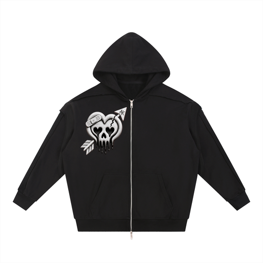 "the only thing" contrast tape raw edge double layered zip hoodie