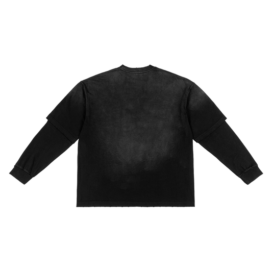 "weak for girls with guitars" sunfade hand-frayed faux two-piece t-shirt