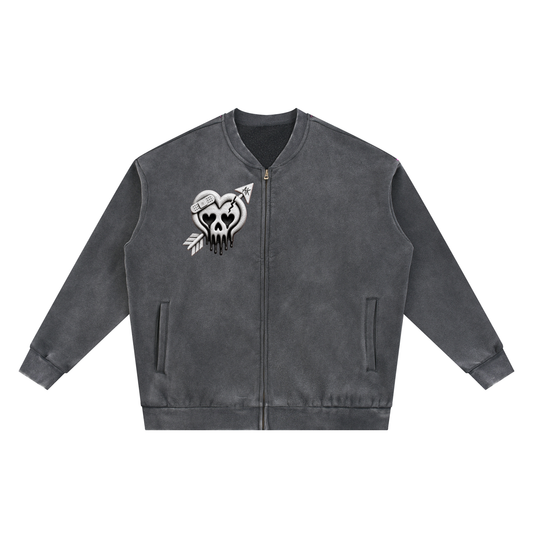 "bizarre" vintage-washed fleece baseball jacket
